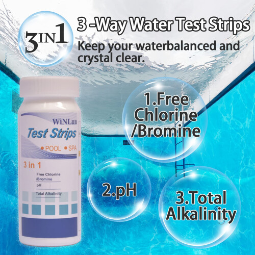 3in1 Pool and Spa Test Strips 50 Count, Fast Accurate Water Testing for Chlorine pH Alkalinity 1