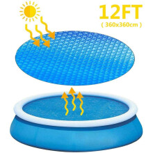 12ft Round Above Ground Pool Cover Blue Swimming Pool Solar Blanket with Anti‑Evaporation and Heat‑Retention Design