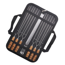 10pcs Stainless Steel BBQ Skewers with Safety Handles for Kabob Grilling, Durable Reusable Set