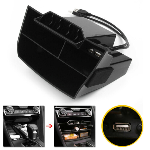 for   2016 2017 2018 2019 Interior Accessories Car Black ABS Inner Console Central Storage Box with USB Port 1