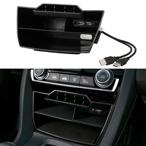 for   2016 2017 2018 2019 Interior Accessories Car Black ABS Inner Console Central Storage Box with USB Port 2