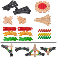Wooden Train Track Accessories 30 pcs Expansion Pack Compatible with All Major Brands for Kids 3+
