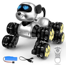 8WD RC Robot Dog Toy for Kids, Programmable Remote Control Stunt Car with LED Eyes and 360 Rotation