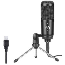 Microfono a condensatore USB professionale per studio di registrazione, computer e laptop, con treppiede.