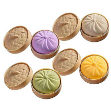 Giant Dumpling Squishy 4PCS Set, Soft Stretchy Stress Relief Toys with Steamer Box Design