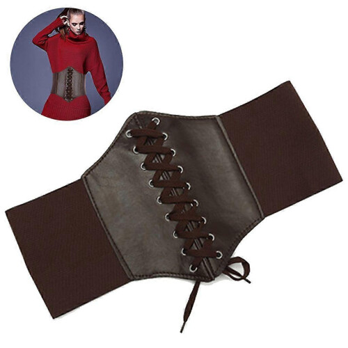 Lace-Up Corset Elastic Waistband, Brown