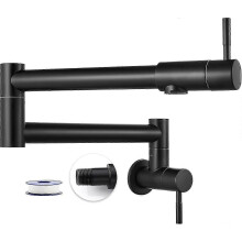 Rubinetto da cucina a parete in acciaio inox per uso commerciale, con foro singolo e due maniglie, pieghevole ed estensibile.