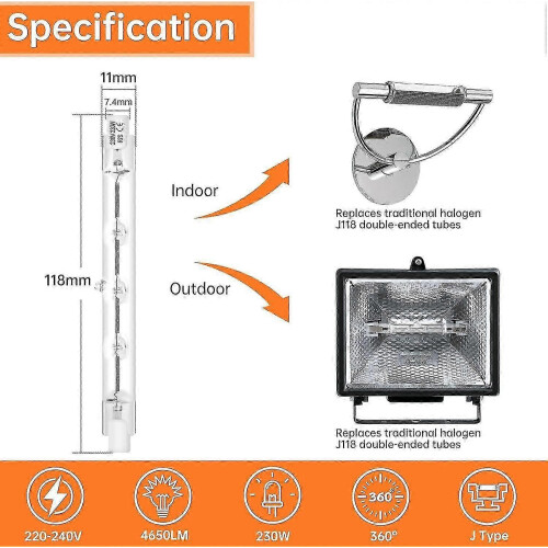 8 Pack118mm 200W Halogen Bulbs Dimmable Warm White Flood Lights for Security and Landscape Illumination 1