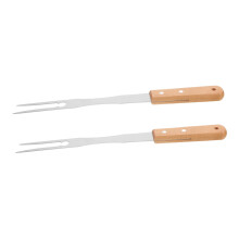 2pcs Stainless Steel BBQ Carving Fork Set with Extendable Telescopic Wood Handle for Camping Kitchen