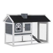 Wooden Rabbit Hutch Run w/ Sliding Tray Ramp Water-resistant Roof for 2-4 Rabbits