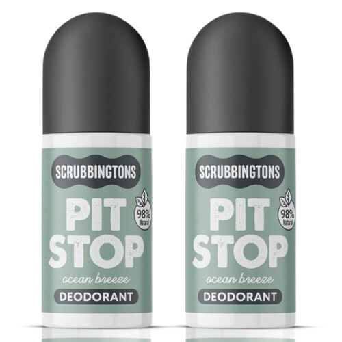 Scrubbingtons Pit Stop 98% Natural Deodorant Unisex, Ocean Breeze 75ml x 2