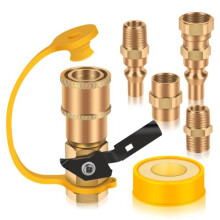 RV Propane Quick Connect Adapter Kit 1/4 Inch Full Flow Fittings with Shutoff Valve for Grill Connection