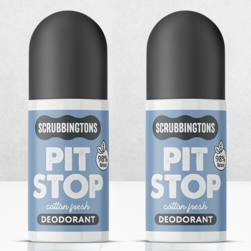 Scrubbingtons Pit Stop 98% Natural Deodorant Unisex, Cotton Fresh 75ml x 2 1