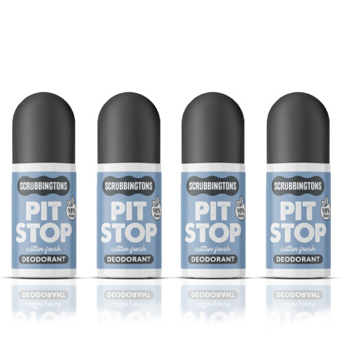 Scrubbingtons Pit Stop 98% Natural Deodorant Unisex, Cotton Fresh 75ml x 4