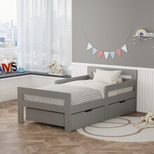 WestWood Wooden Junior Bed Frame Only for Kids, Single Bed with Underbed Drawers Grey