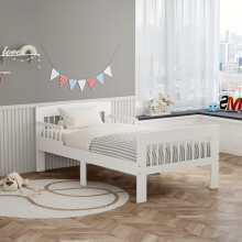 WestWood Wooden Junior Bed Frame Only for Kids, Single Bed with Bed Rail Guard White