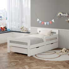 WestWood Wooden Junior Bed Frame Only for Kids, Single Bed with Underbed Drawers White