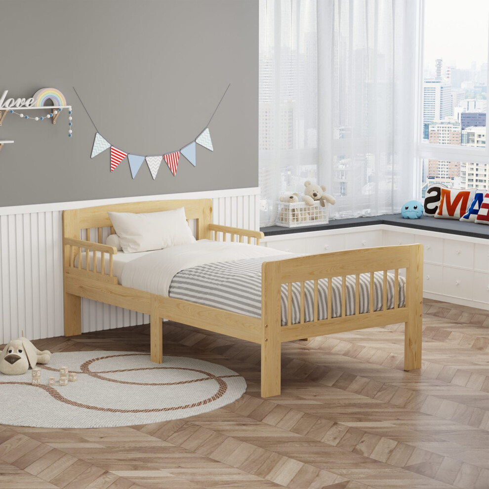 New Westwood Wooden Junior Bed Frame Only For Kids, Single Bed With Bed Rail Guard Natural B619-053