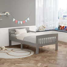 WestWood Wooden Junior Bed Frame Only for Kids, Single Bed with Bed Rail Guard Grey
