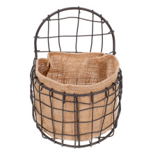 Vintage Wall Mounted Planter Basket with Breathable Linen Liner, Half Round Iron Wire Hanging Flower Basket for Indoor Outdoor Decor