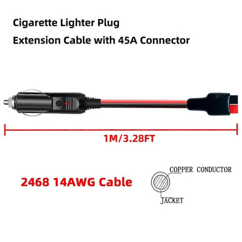 45A Anderson Port Lighter Plug Adapter, 14AWG 1M Extension Cable 1