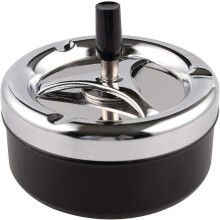 Modern Stainless Steel Ashtray with Push-Down Spinning Tray