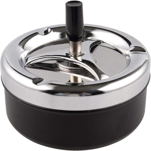 Modern Stainless Steel Ashtray with Push-Down Spinning Tray