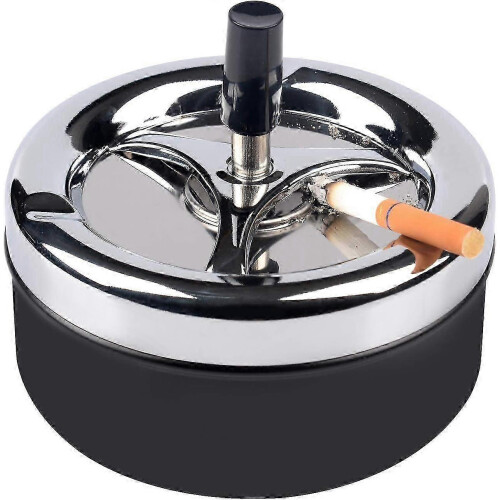 Modern Stainless Steel Ashtray with Push-Down Spinning Tray 1