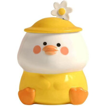 Yellow Duck Mug with Spoon & Lid, Kawaii Ceramic Coffee Cup for Girls