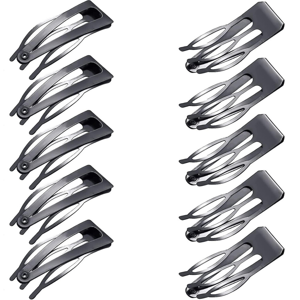 24 Pcs Double Grip Metal Snap Hair Barrettes, Salon Supplies (Iron Black)
