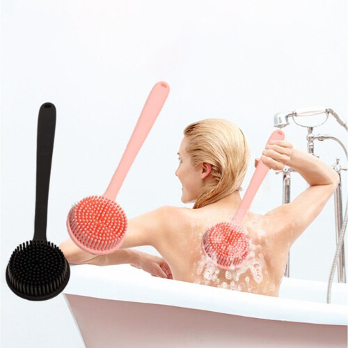 Silicone Long Handle Double-Sided Massage Bath Brush for Deep Cleaning & Relaxation Black 1