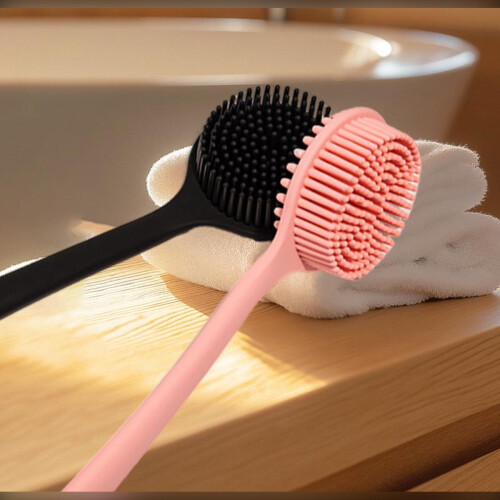 Silicone Long Handle Double-Sided Massage Bath Brush for Deep Cleaning & Relaxation Black 2