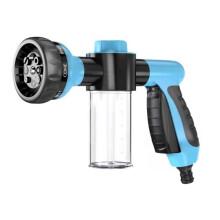 Garden Hose Nozzle with Soap Dispenser, Pressure Sprayer, 8 Spray Modes, Adjustable Foam Control, Blue