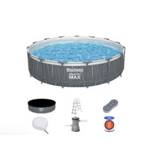 15ft x 42in Dark Grey LED Round Steel Pro Max Above Ground Pool Set