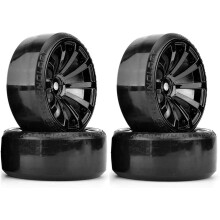 RC Drift Car Tires 63mm Hard Plastic 12mm Hex Wheels for 1/10 Scale HSP Tamiya TT02, Set of 4 Black
