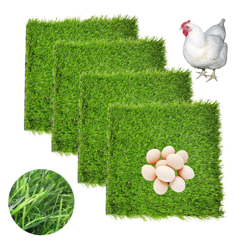Chicken Nesting Pads 12x12 4 Pack, Washable Reusable Thick Artificial Grass Nest Box Liners for Hens