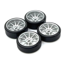 RC Drift Tires 1/28 Scale Hard Plastic with Durable Metal Rims, MiniZ Wheels Compatible Set 4Pcs