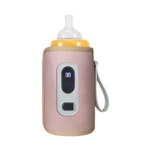 Portable Baby Bottle Warmer with USB Heating, 5Speed Temperature Control, Pink Travel Bottle Warmer for Car