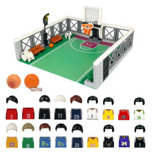 Basketball Building Blocks Court Set with 18 Figures, Half Court Design, Hoop and Bench Compatible with