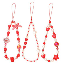 3PCS Cute Beaded Phone Charm Set  Star and Heart Beads Phone Strap with Elegant Pearl Accent Wristlet Chain for Bag and Purse