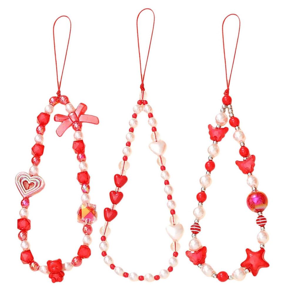 3Pcs Cute Beaded Phone Charm Set Star And Heart Beads Phone Strap With Elegant Pearl Accent Wristlet Chain For Bag And Purse 9330225197621