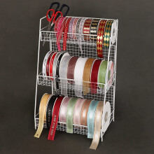 Ribbon Organizer Rack for Craft Room, 3 Layer Metal Mesh Storage Shelf, Black 30x18x45 cm Space‑Saving Design
