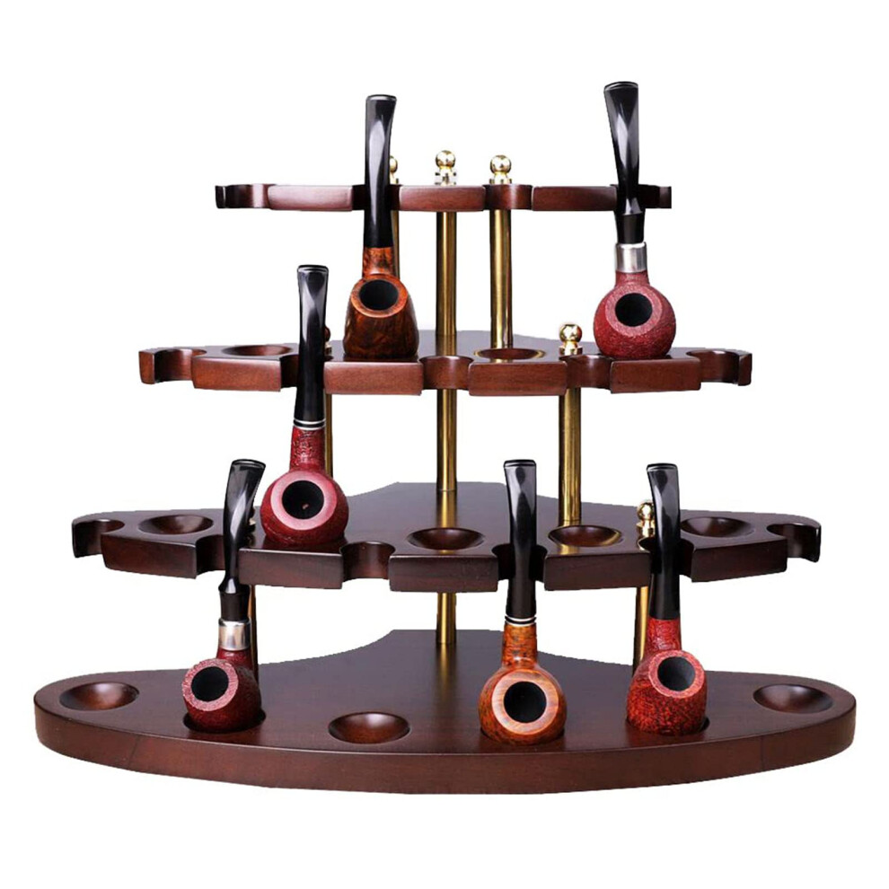 Black Handmade Wooden Pipe Stand For 15 Smoking Pipes, Walnut Pipe Holder Rack With Stable Structure