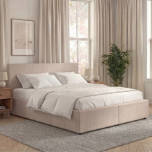 King Size Linen Ottoman Bed Frame with Storage, Vida Designs Vanita, Upholstered Fabric Bed with Headboard, Beige, UKFR