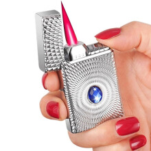 Metal Butane Torch Lighter for Cigars, Windproof Refillable Pocket Lighter Gift for Men (D)
