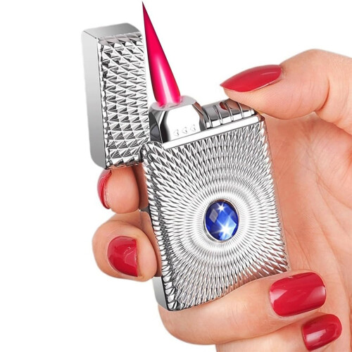 Metal Butane Torch Lighter for Cigars, Windproof Refillable Pocket Lighter Gift for Men (D)