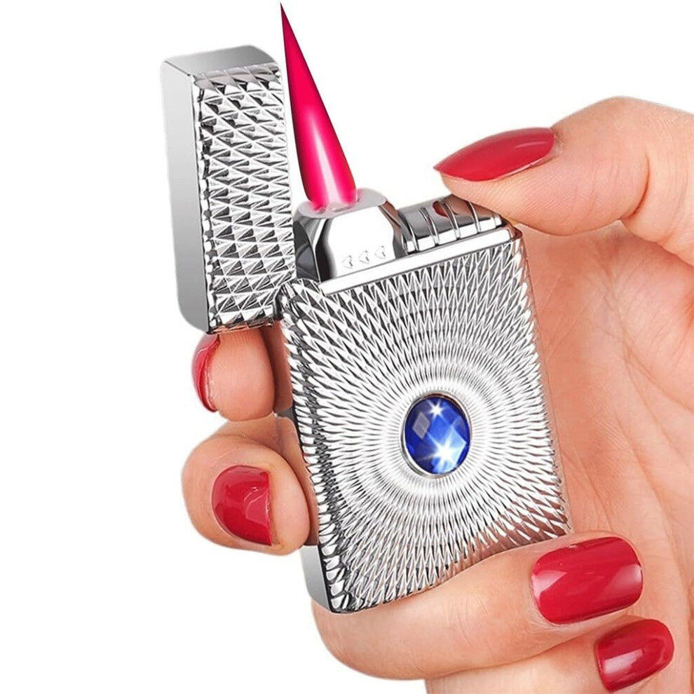 Metal Butane Torch Lighter for Cigars, Windproof Refillable Pocket Lighter Gift for Men (D)
