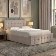 Double Linen Ottoman Bed & Mattress with Storage, Vida Designs Valentina, Upholstered Fabric Bed with Headboard, Beige, UKFR