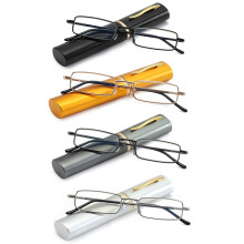 4 Pack Slim Tube Reading Glasses for Men and Women, Blue Light Blocking Readers with Clip Case, 1.25x