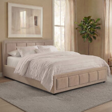 Double Linen Ottoman Bed & Mattress with Storage, Vida Designs Vanita, Upholstered Fabric Bed with Headboard, Beige, UKFR